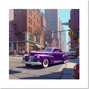 A Purple Colored Car in New York In The 1940’s Posters and Art